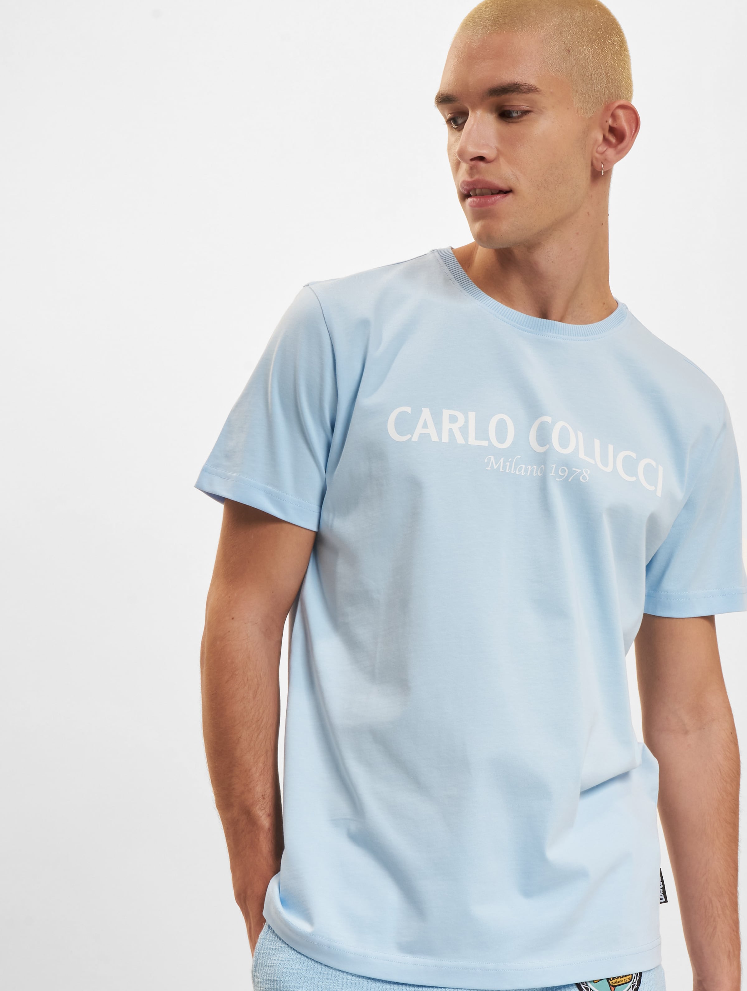 Carlo Colucci Basic T-Shirt Mannen op kleur blauw, Maat XXL