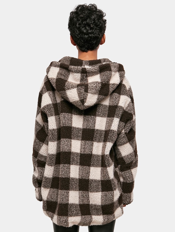 Ladies Hooded Oversized Check Sherpa-1