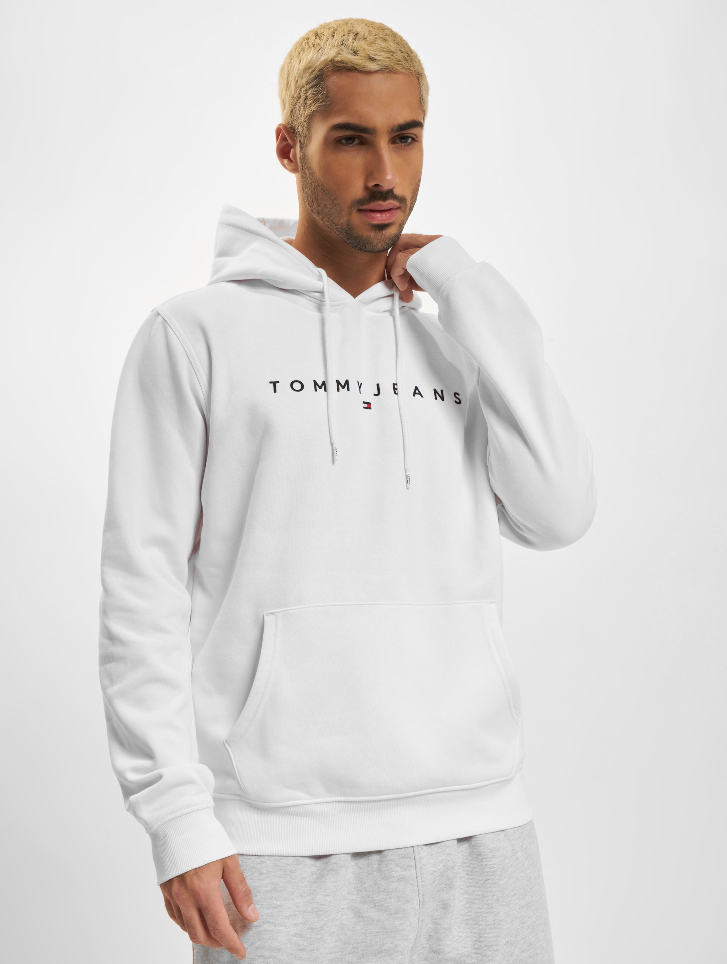Tommy Jeans Regular Linear Logo Hoodie Mannen op kleur wit, Maat XXL