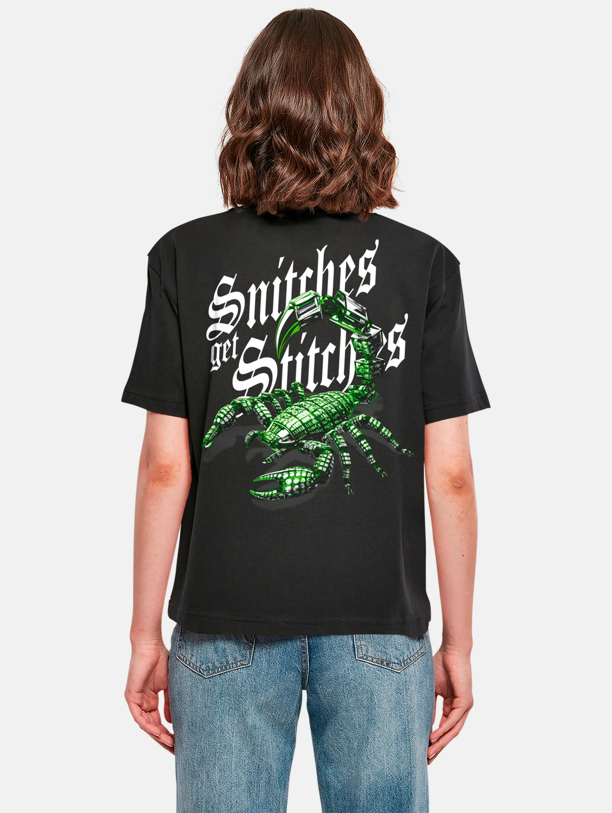 Miss Tee Snitches Get Stitches T-Shirt op kleur zwart, Maat XS