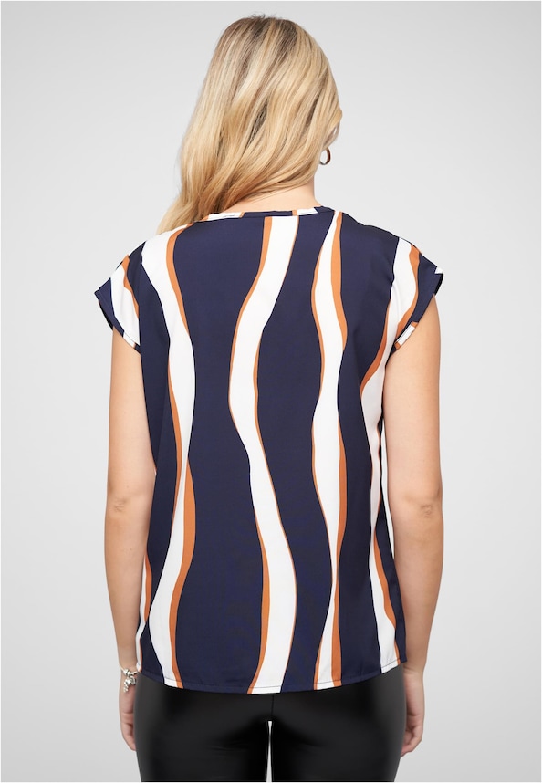 V-Neck Top mit Häkelbordüre und Wellen Print-1