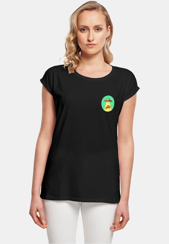 Ladies Ufo Pizza Extended Shoulder Tee-0