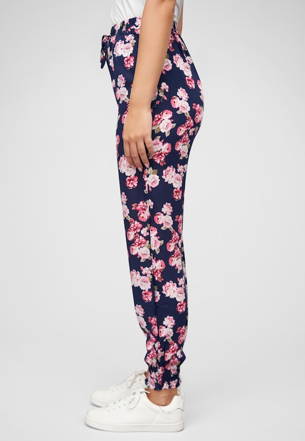 Viskose Hose mit Bündchen 2-Pockets & Blumen Print-2