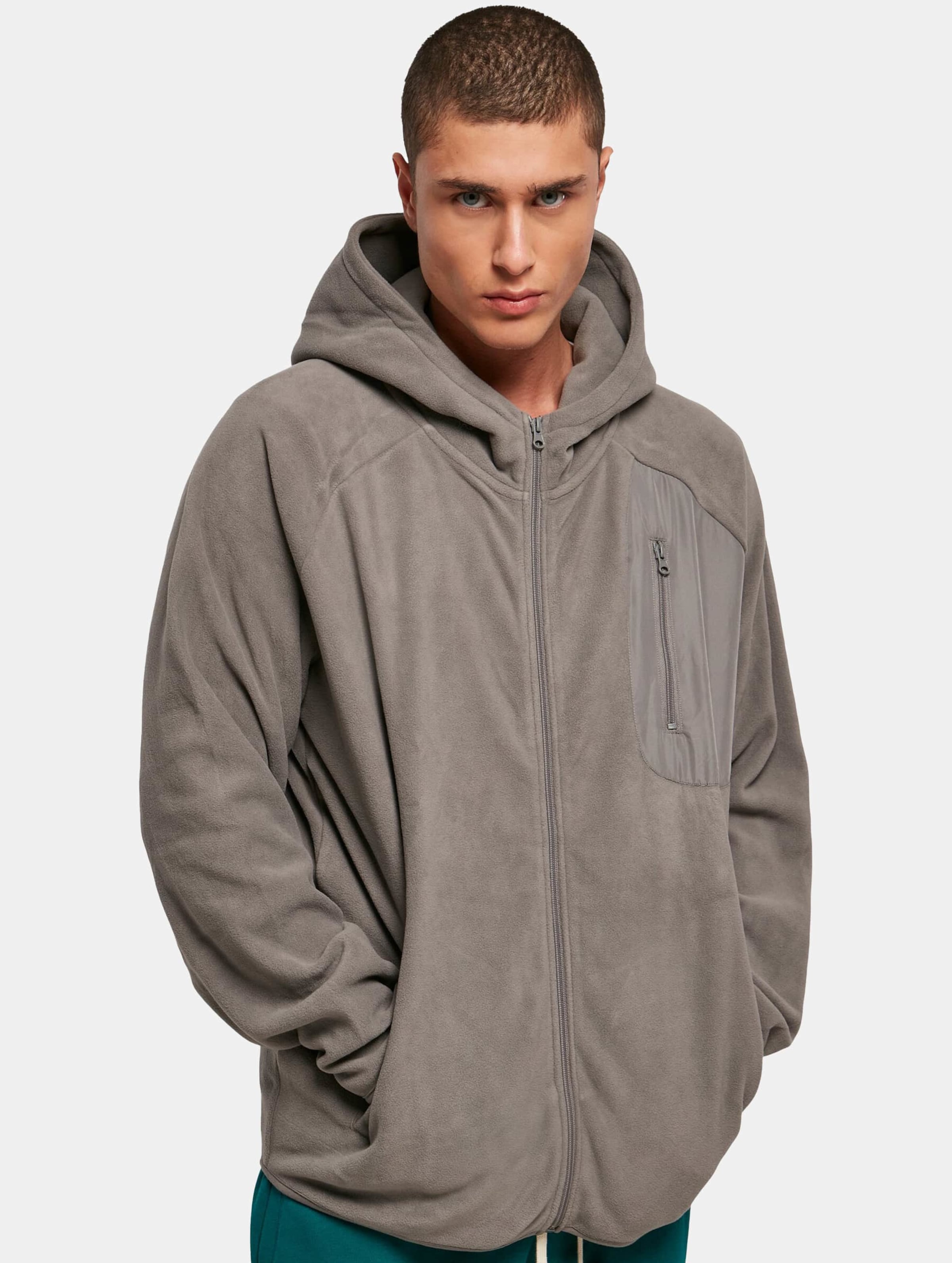 Urban Classics Polar Fleece Zip Hoody Mannen op kleur grijs, Maat XL