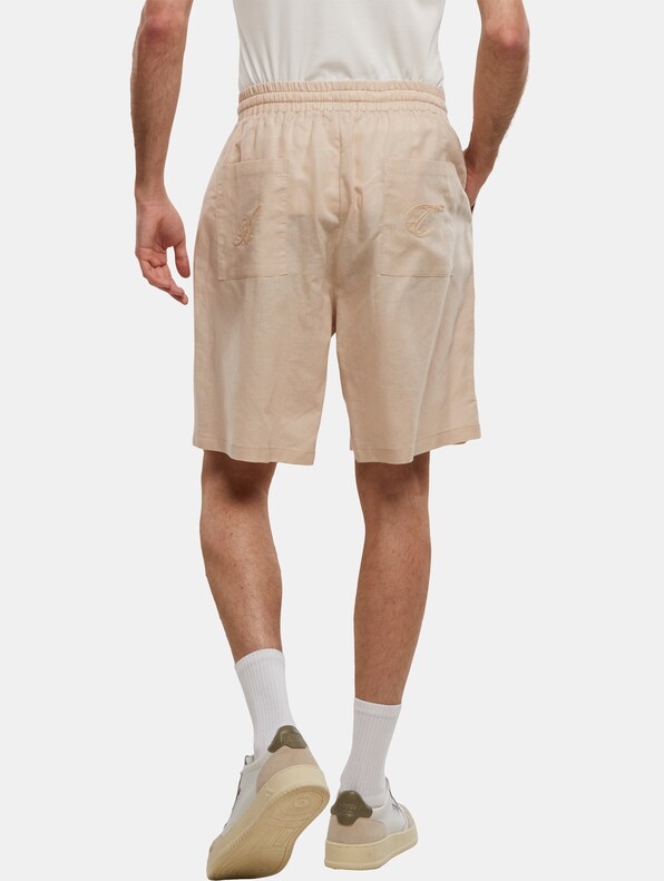 Logo Stitched Linen Shorts-1