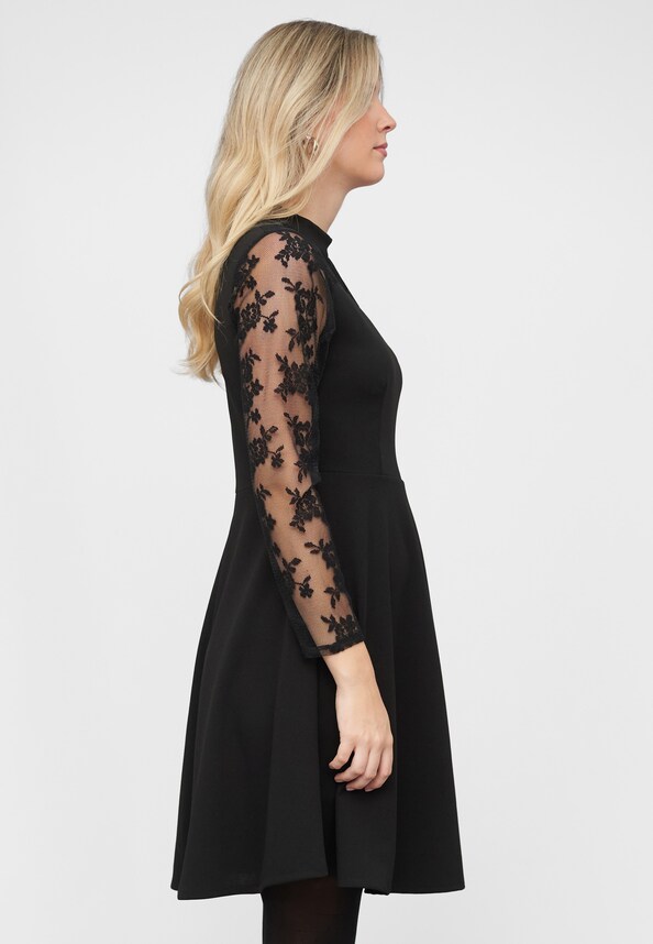 Long Sleeve Choker Dress with lace inset-3