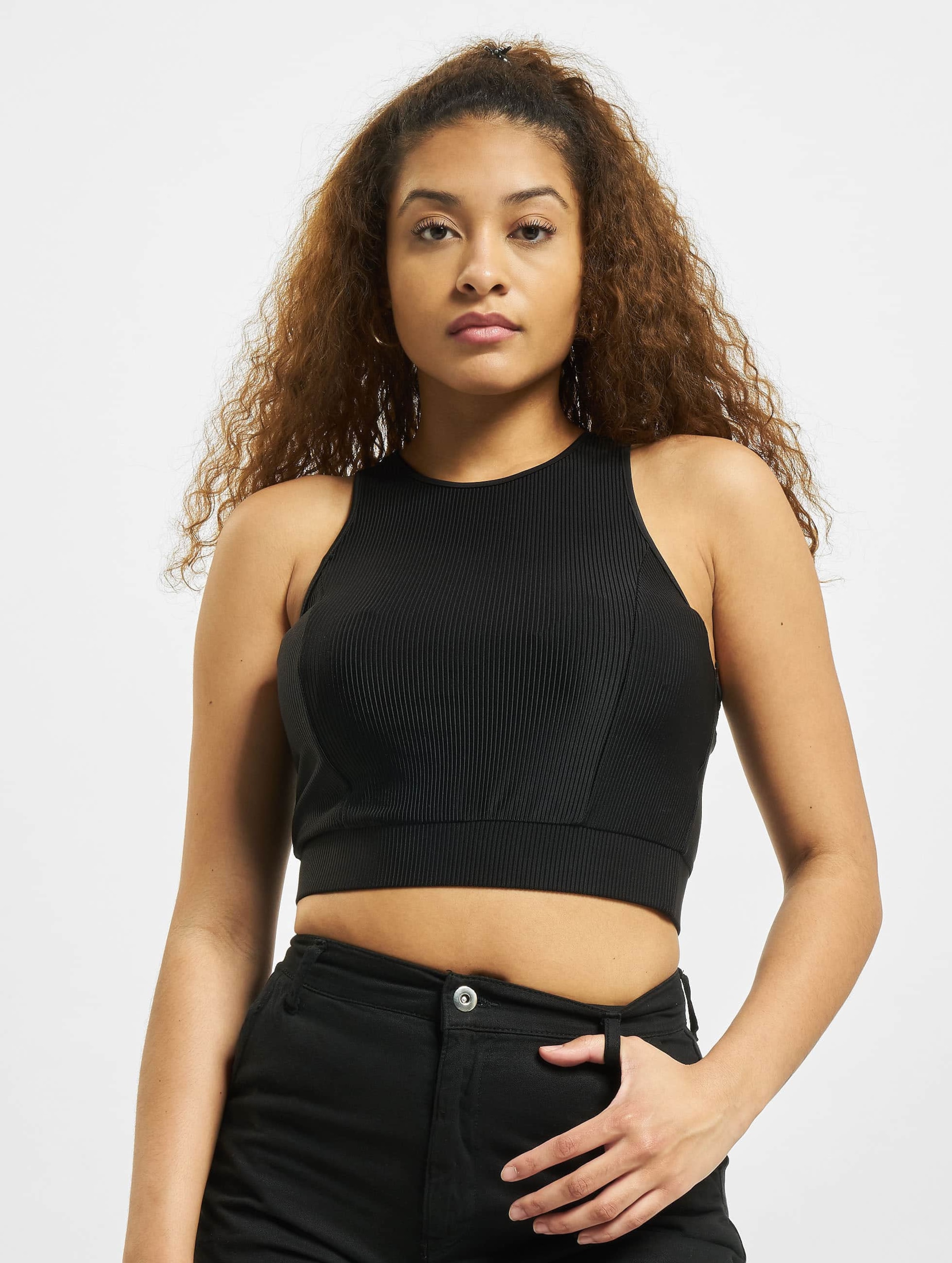 Urban Classics Ladies - Cropped Shiny Rib Tank Top noir | Débardeurs | Shirts | FEMME | URBAN