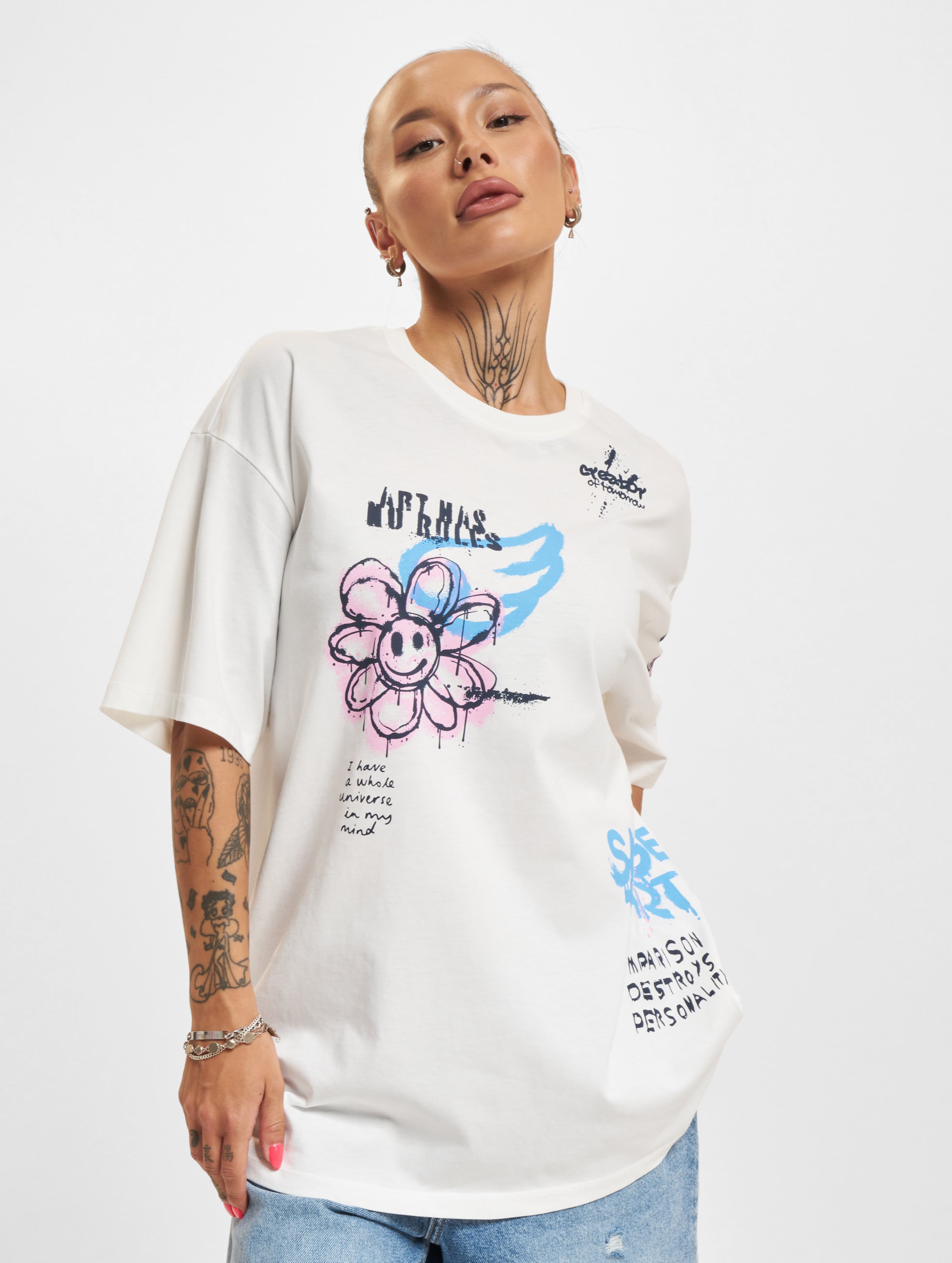 Only Melodie Life Graffiti T-Shirt Frauen,Unisex op kleur wit, Maat L