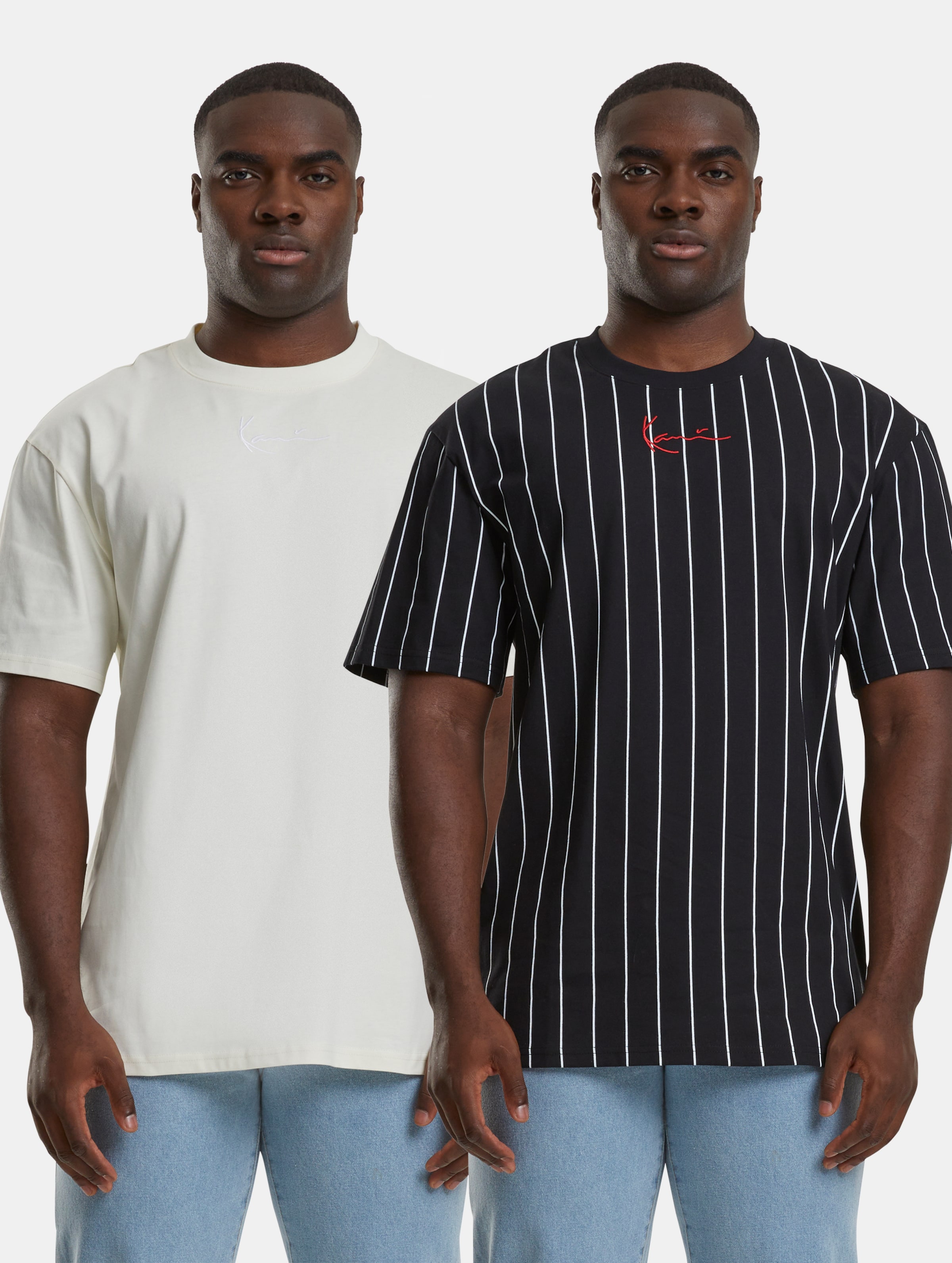 Karl Kani Small Signature Essential 2 Pack pinstripe T-Shirt op kleur zwart, Maat M