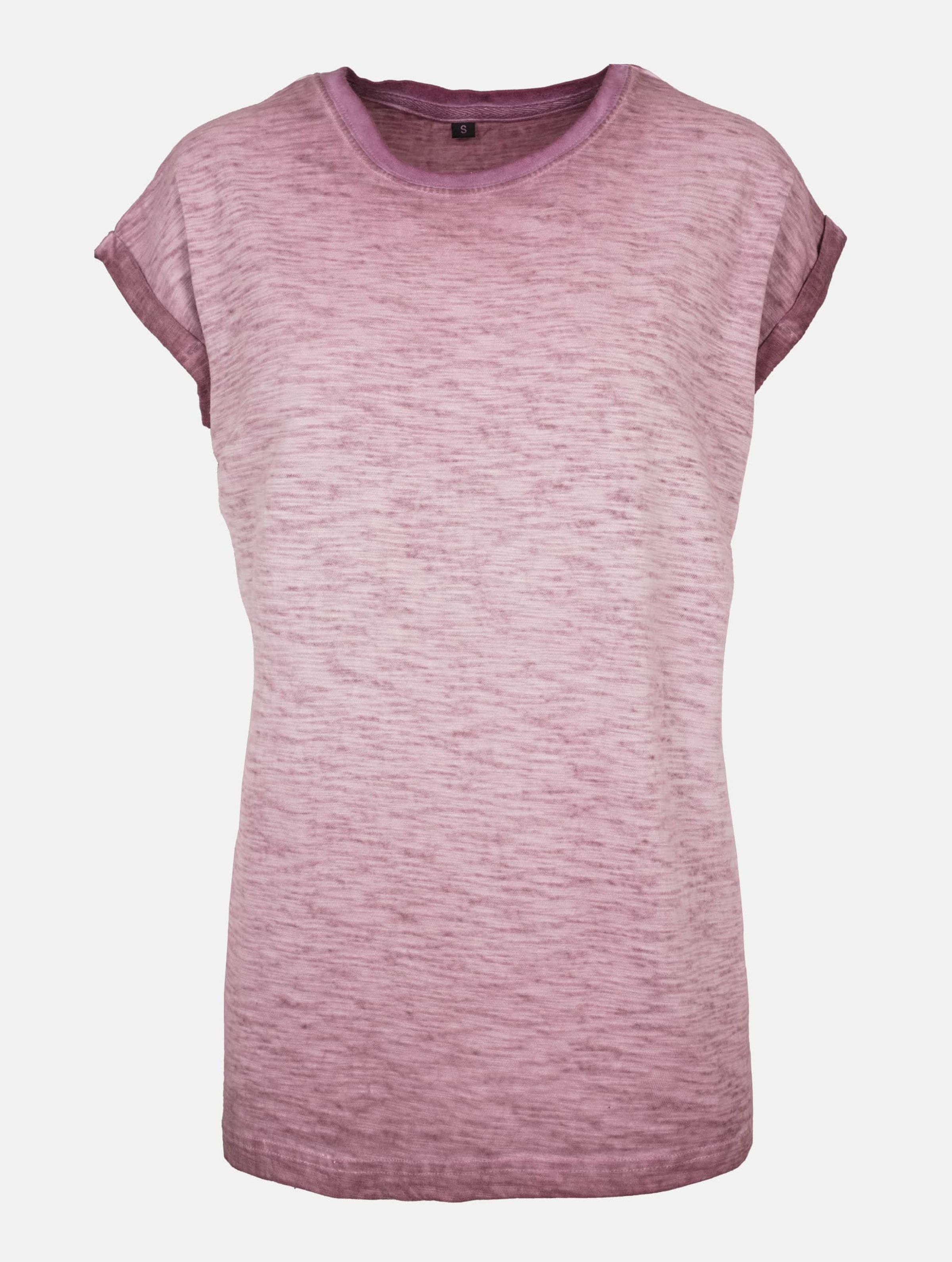 Build Your Brand Ladies Spray Dye Extended Shoulder Tee Vrouwen op kleur rood, Maat XS