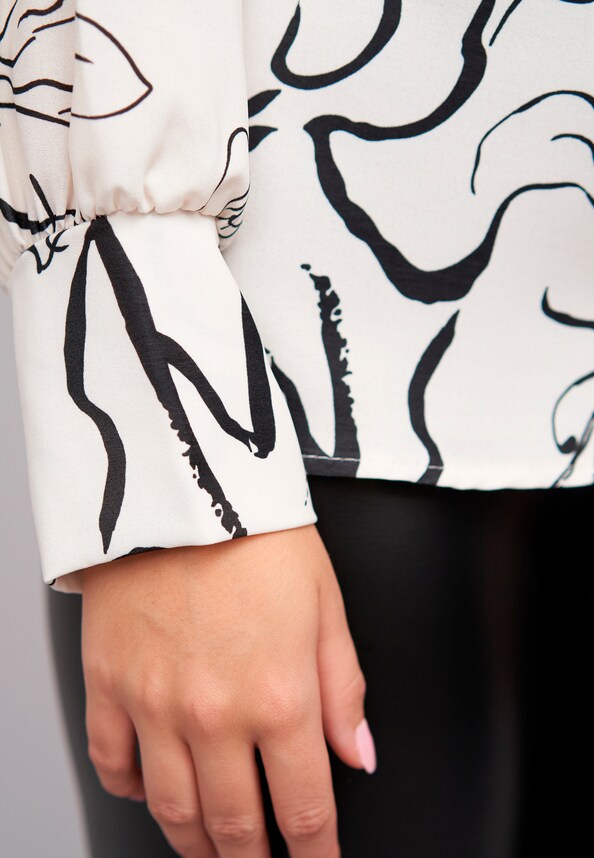 Langarm Choker Bluse mit Grafik Print-4