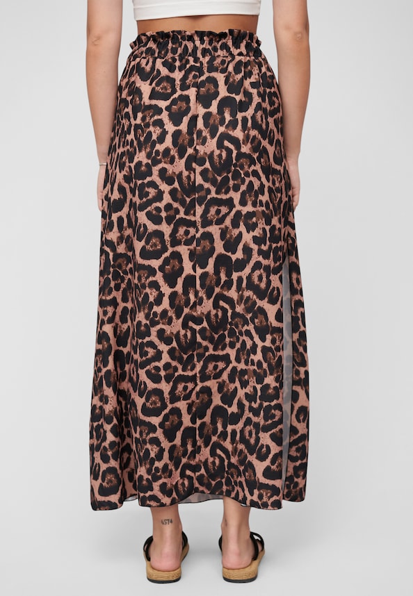 Maxi Skirt with side slit and leo print-1