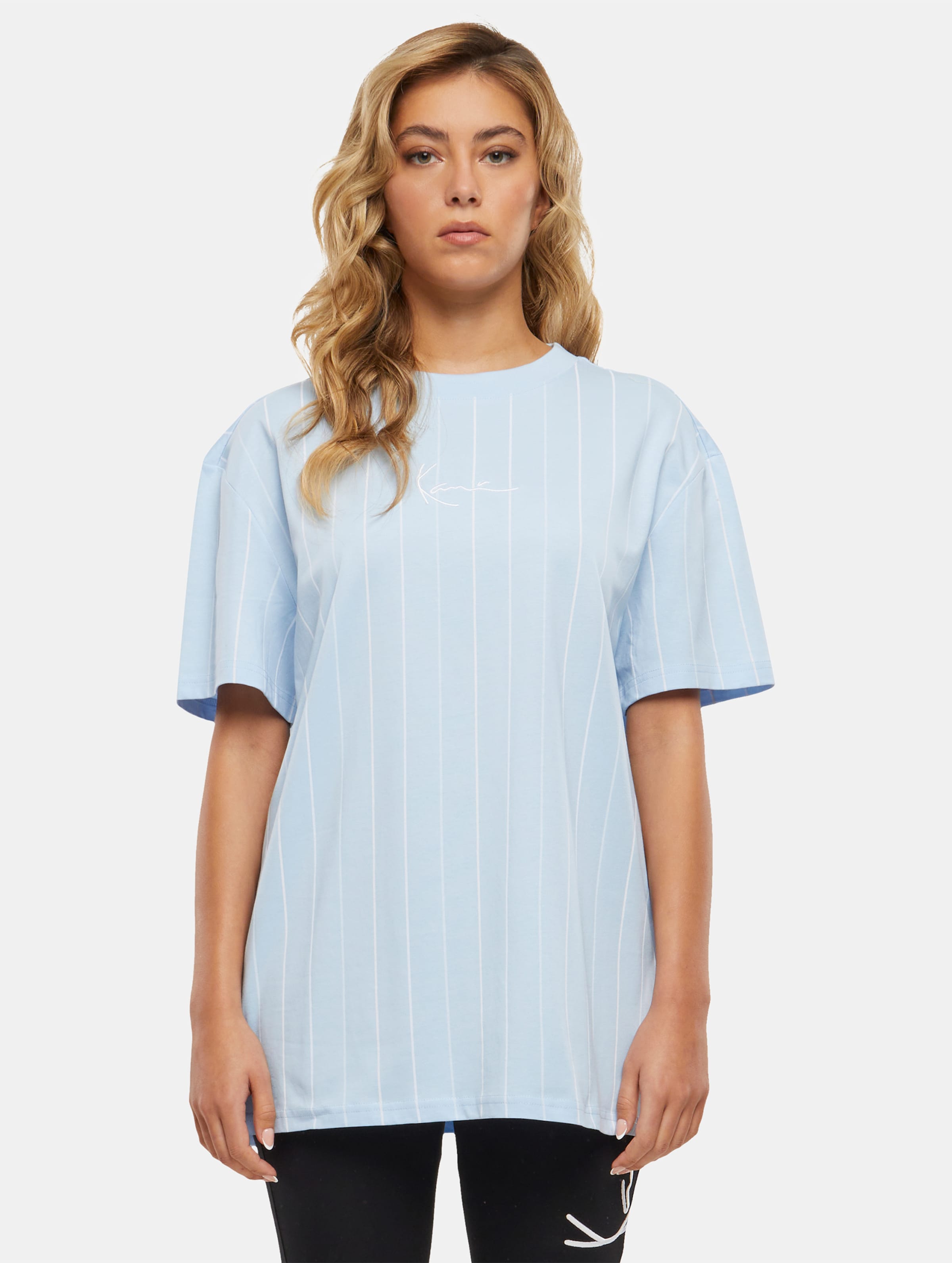 Karl Kani Small Signature Tonal Pinstripe Oversized T-Shirt op kleur blauw, Maat XXS