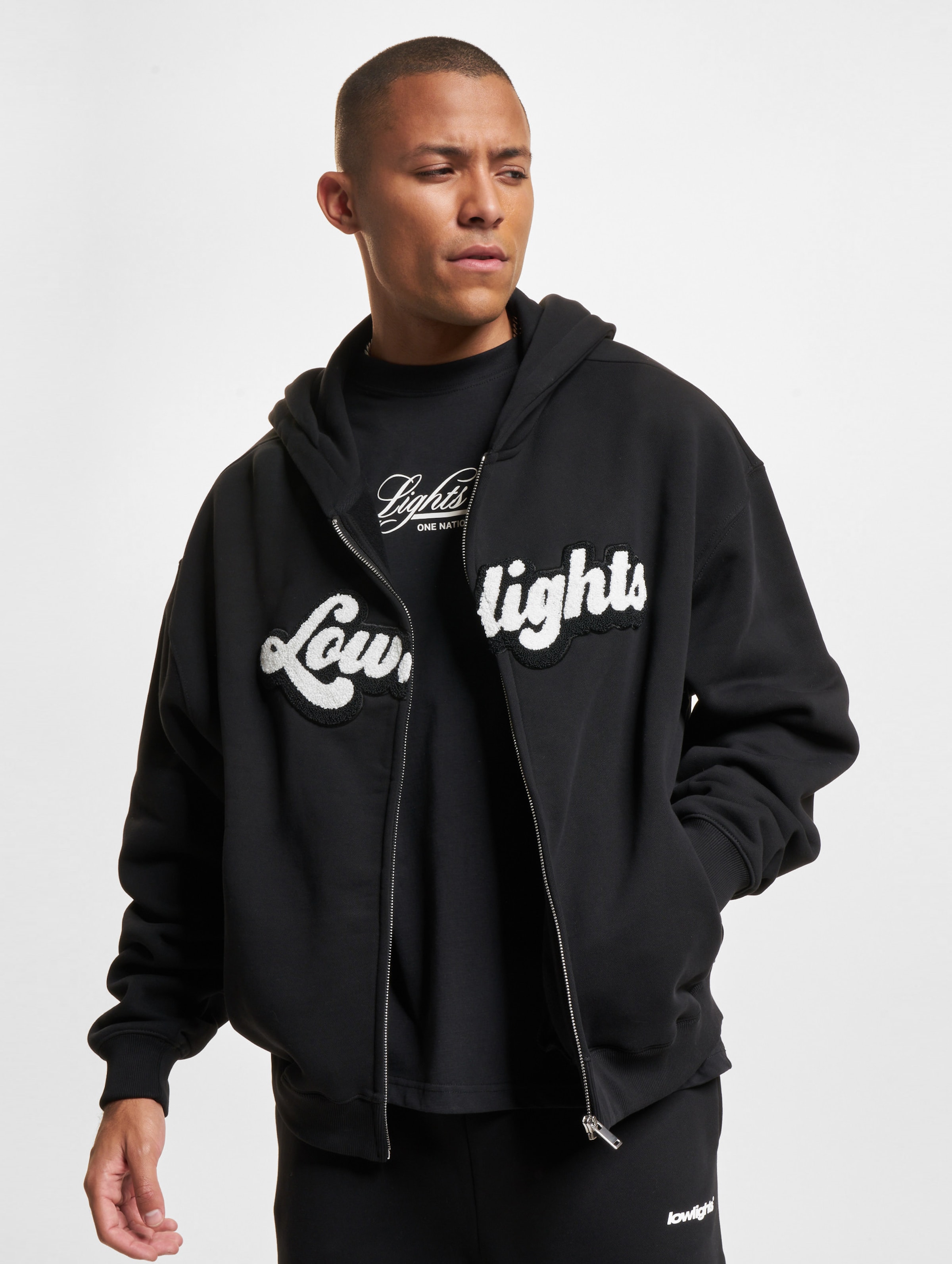 Low Lights Studios Trendy Zip Hoodie Männer,Unisex op kleur zwart, Maat S