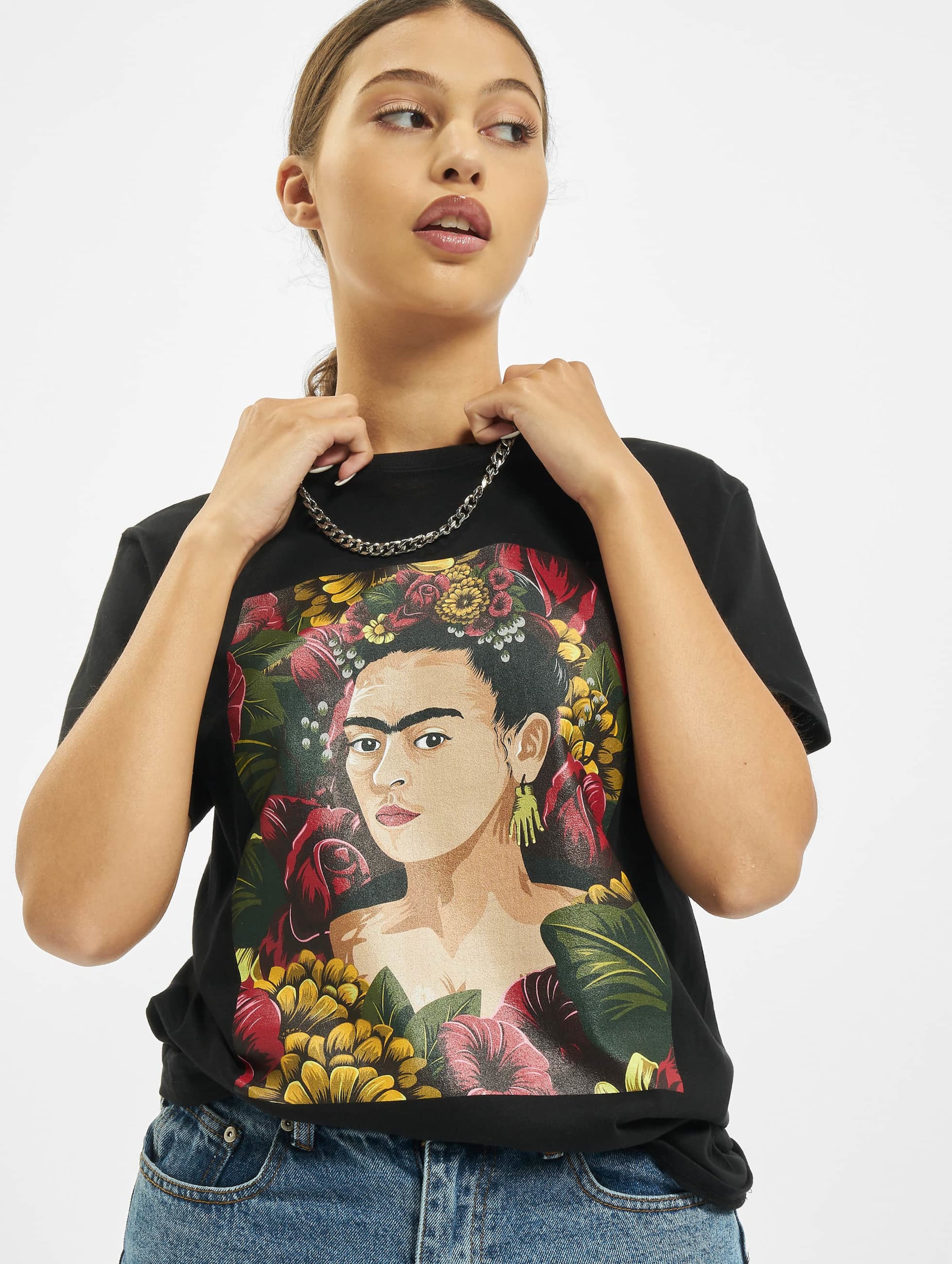 Urban Classics Dames Tshirt -XL- Frida Kahlo Portrait Zwart