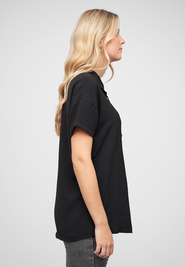 Musselin Kurzarm Hemd mit Knopfleiste und Brusttasche-3