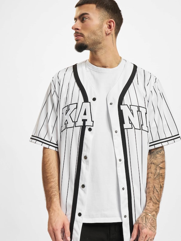 Karl Kani Serif Pinstripe Baseball Shirt-0