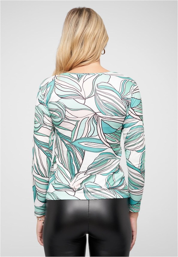 Langarm Top mit Blätter Print-1