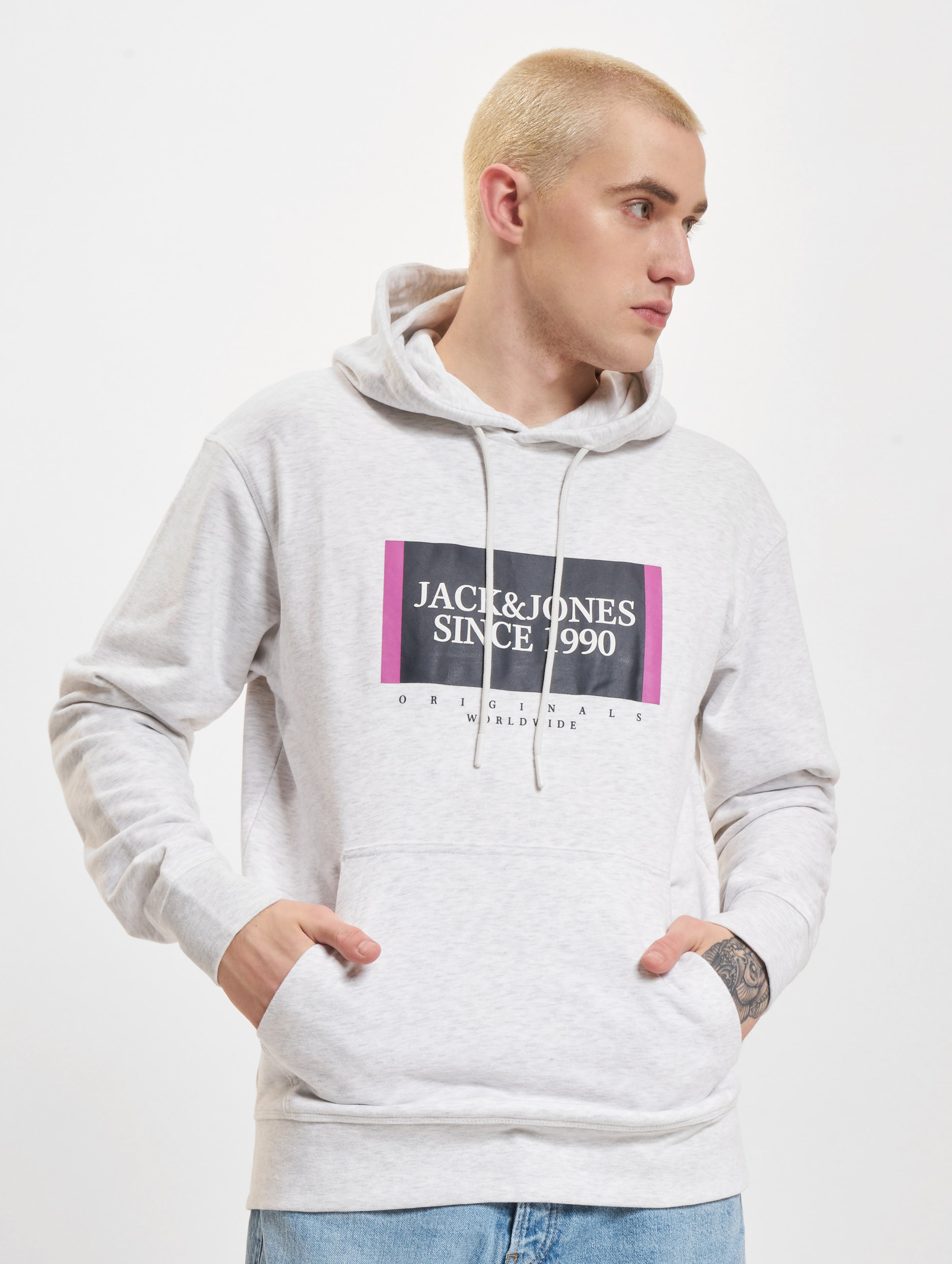 Jack & Jones Lafayette Branding Sweat Hood Mannen op kleur grijs, Maat S