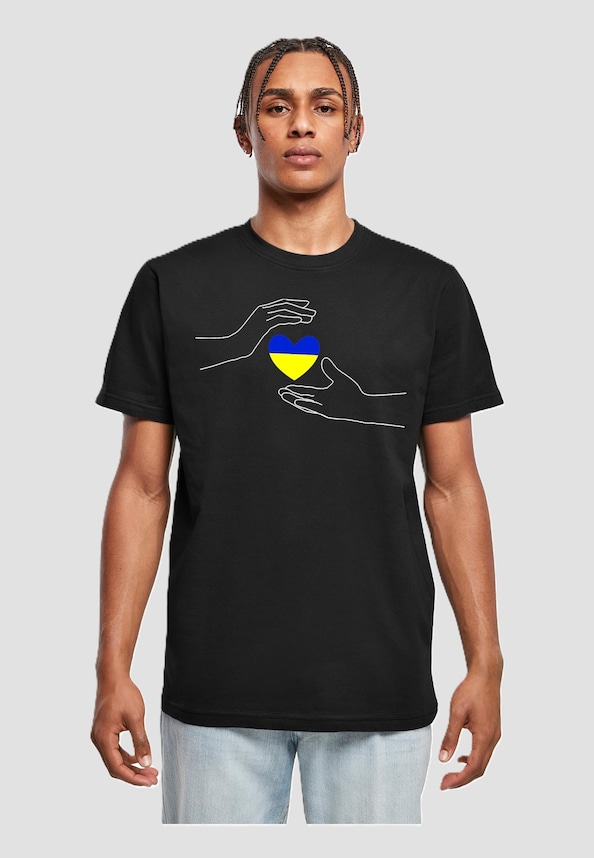 Peace - 2 Hand Heart Black T-Shirt Round Neck-0