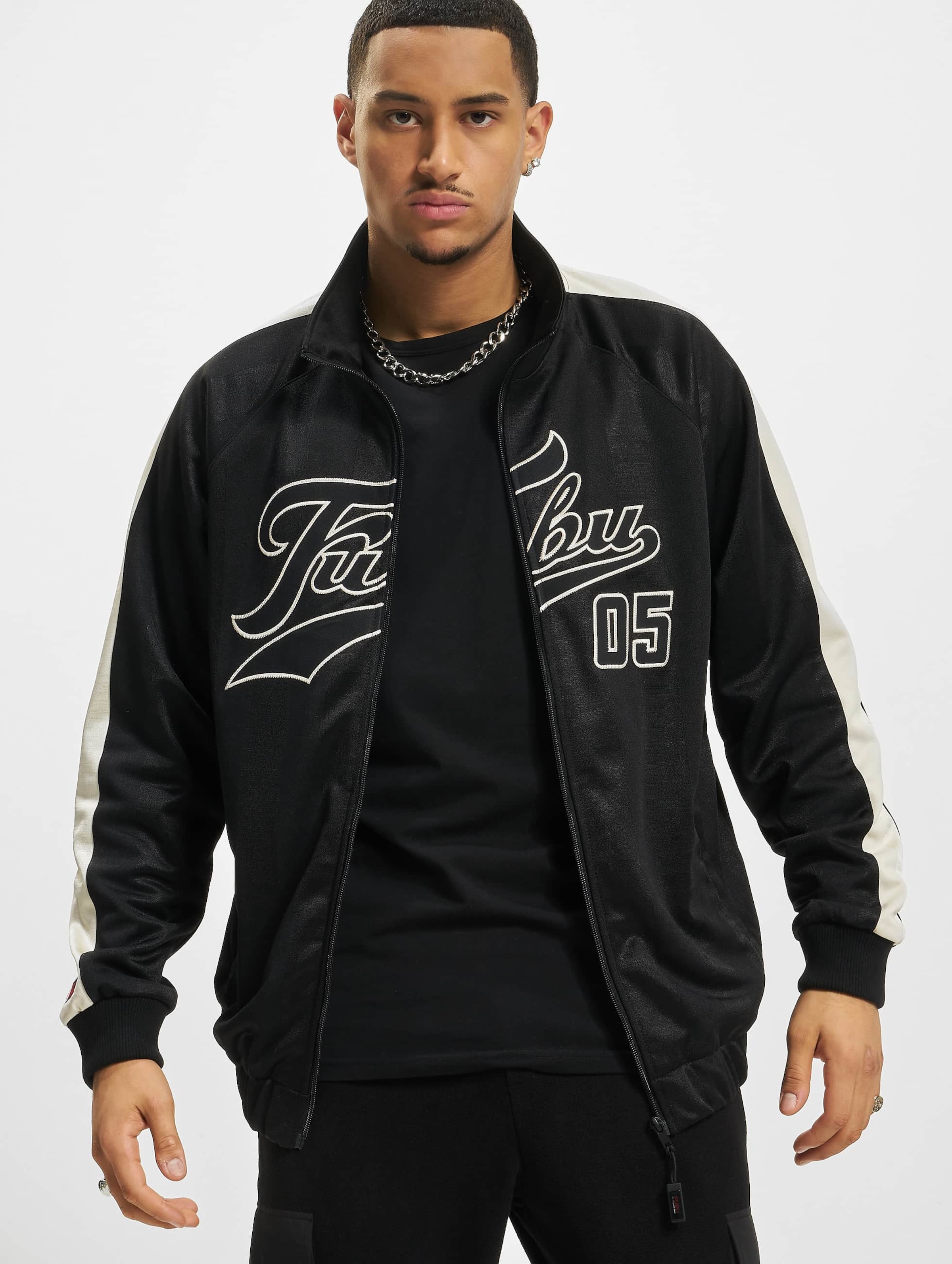 Fubu FM223-017-2 FUBU Varsity Striped Track Jacket Mannen op kleur zwart, Maat XS