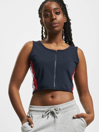 Ladies Side Stripe Cropped Zip Top