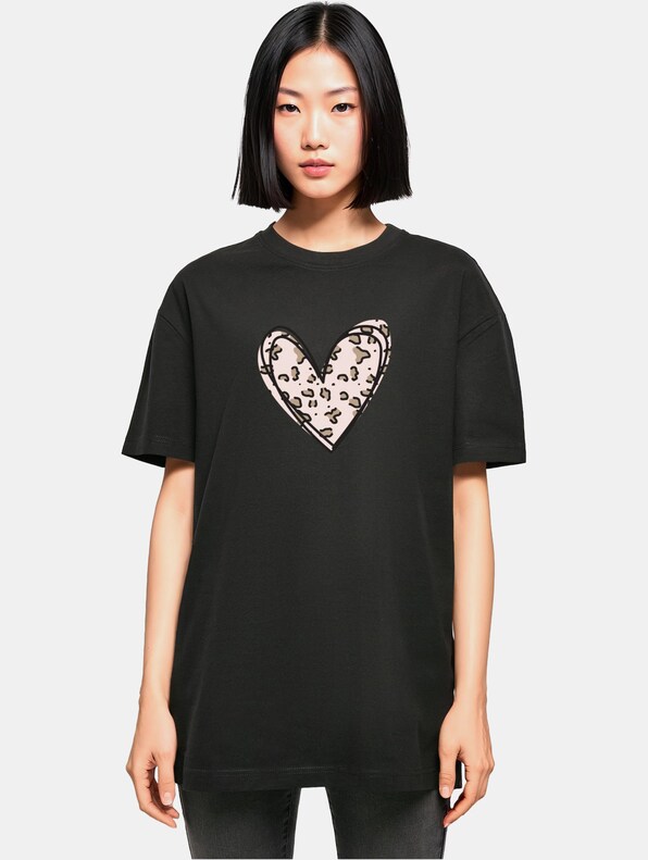 Ladies Valentines Day - Leopard Heart Oversized Boyfriend -0