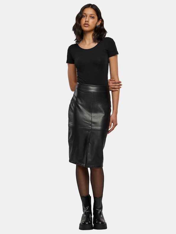 Ladies Synthetic Leather Pencil Skirt-3