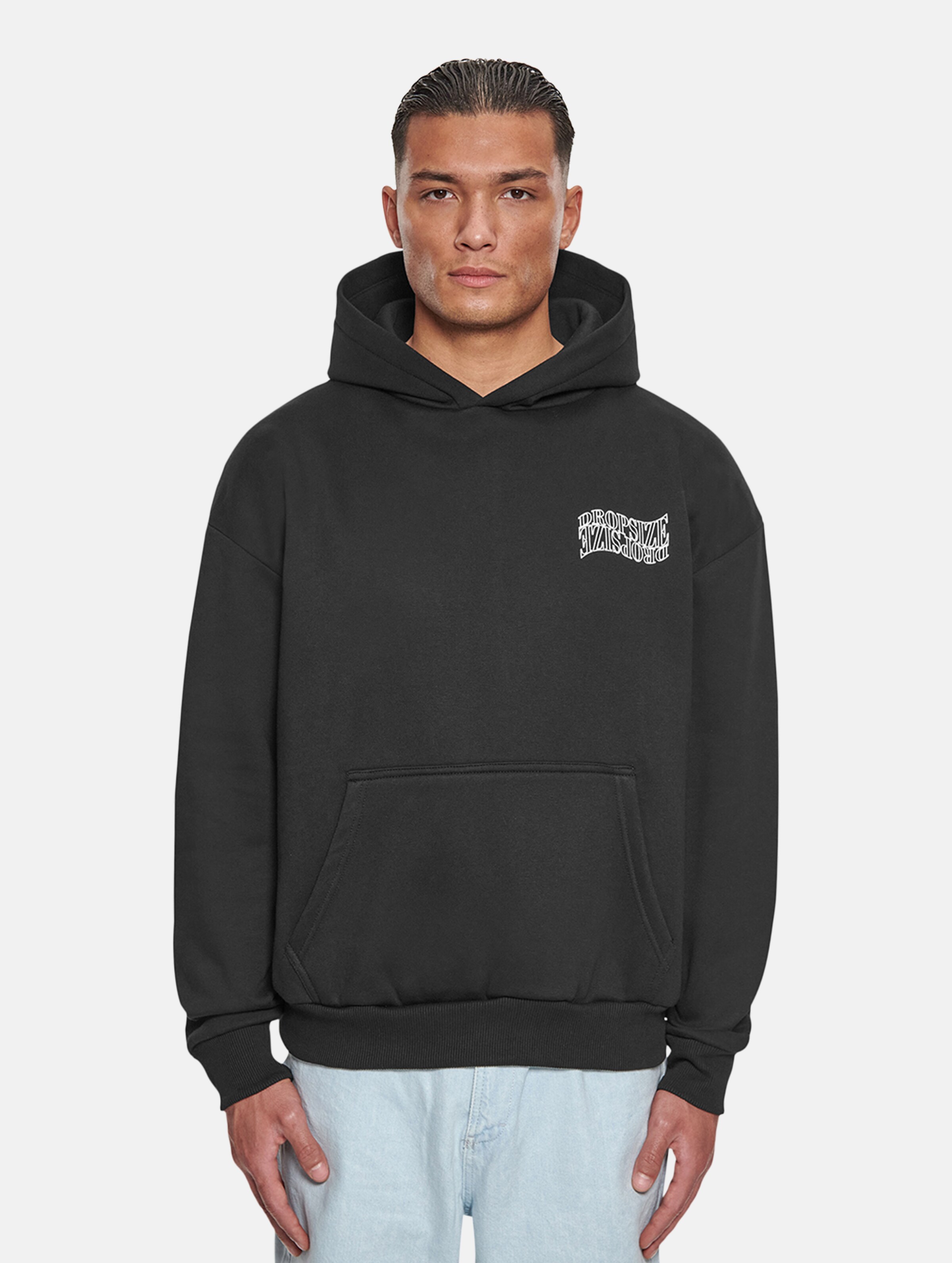 Dropsize Heavy Oversize Mirrored Logo Hoodies op kleur zwart, Maat XS