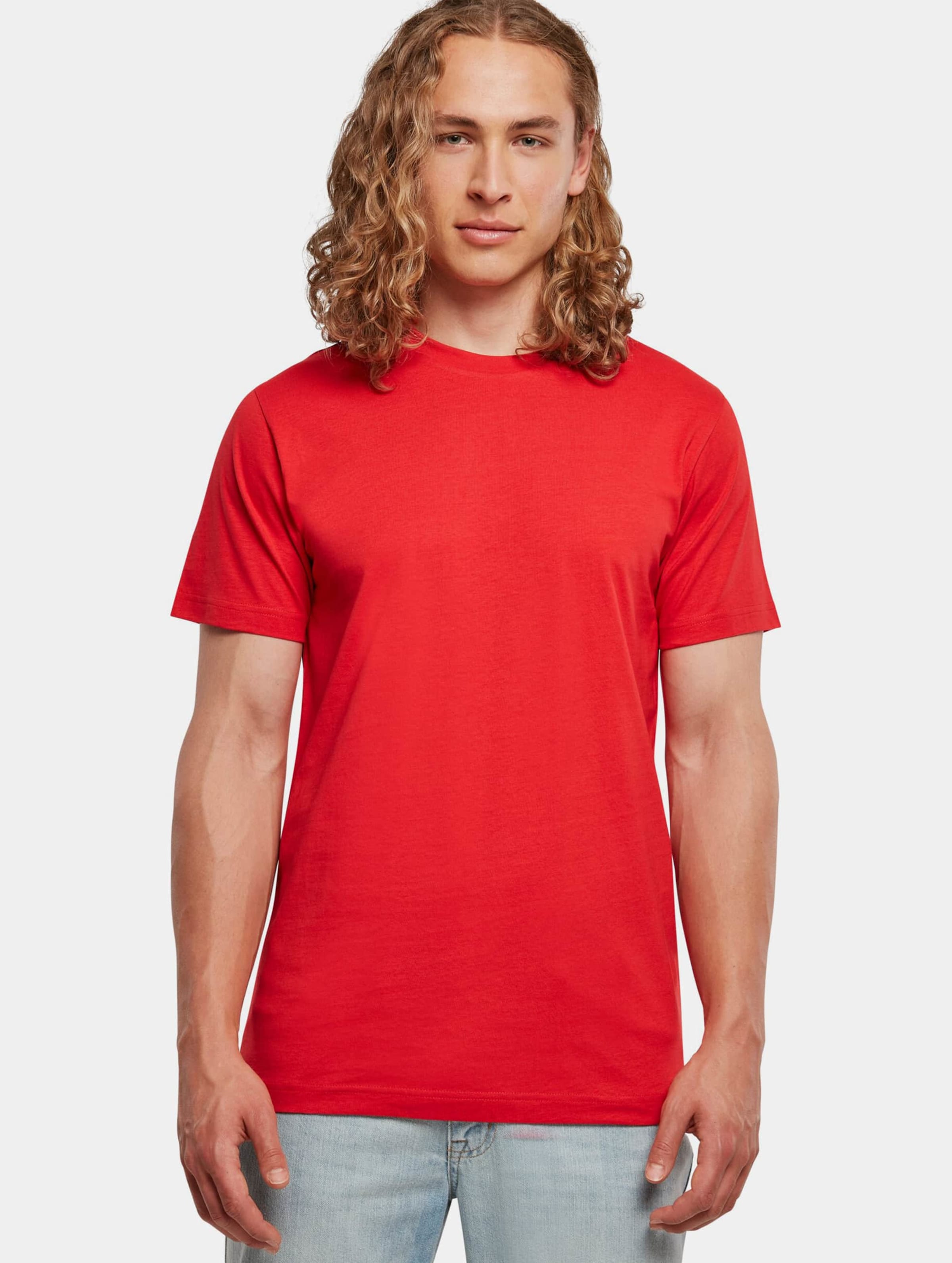Build Your Brand Basic Round Neck T-Shirt Mannen op kleur rood, Maat 3XL