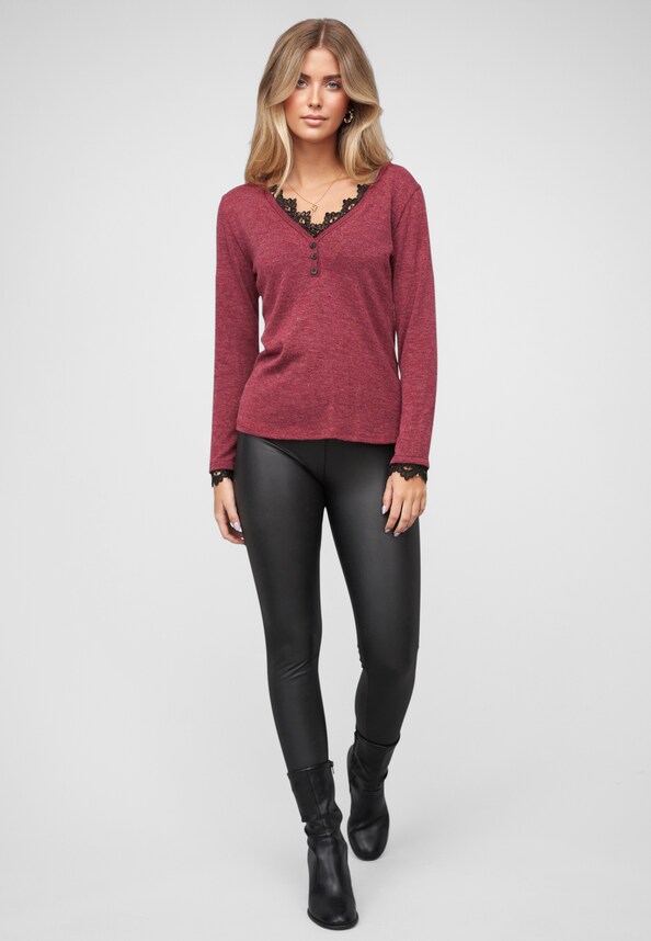 Cloud5ive Longsleeve mit Knopfleiste Spitzeneinsatz-5