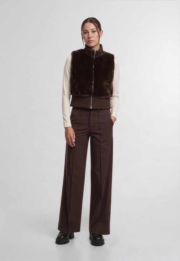 Ladies Cropped Faux Fur Vest-2