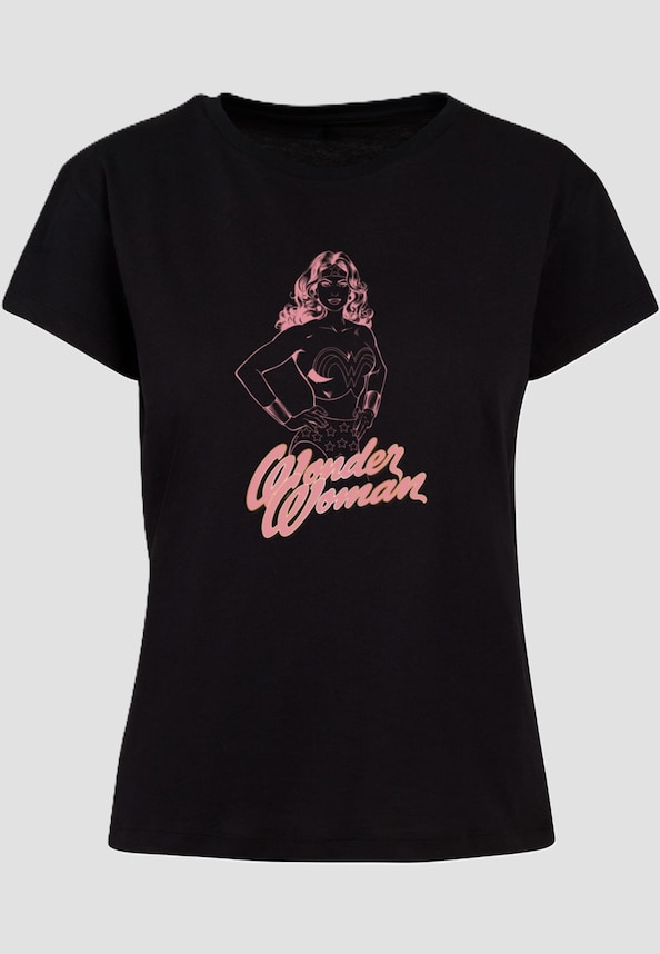 Ladies - Wonder Woman Pink Outline - T-Shirt-2