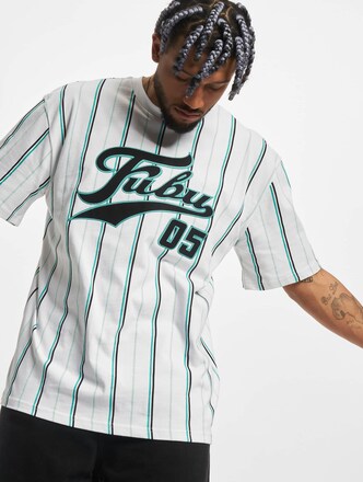 FUBU VARSITY BASEBALL JERSEY GRADIENT LIGHTBLUE/WHITE/BLACK