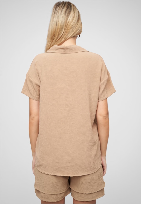 Musselin Kurzarm Hemd mit Knopfleiste und Brusttasche-1