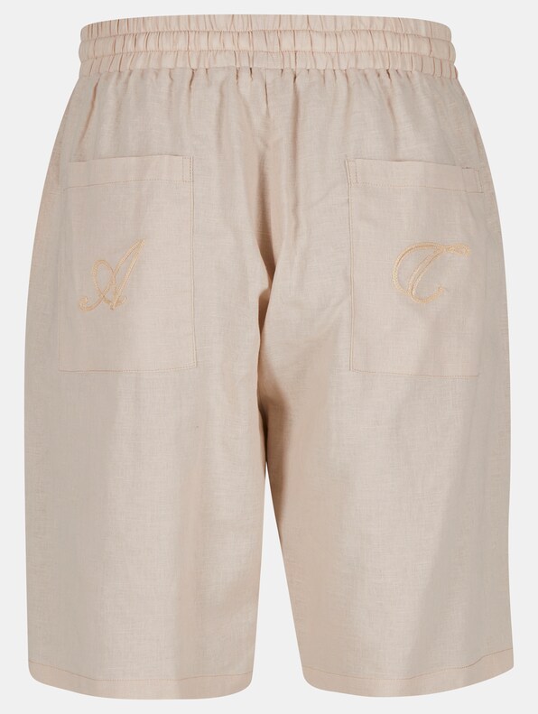 Logo Stitched Linen Shorts-5