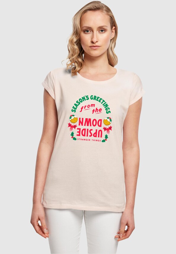 Ladies Stranger Things - Upside Down Seasons Greetings T-Shirt-0
