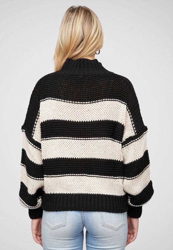 Strick-Sweater Pullover mit High-Neck und Streifen-Muster-1