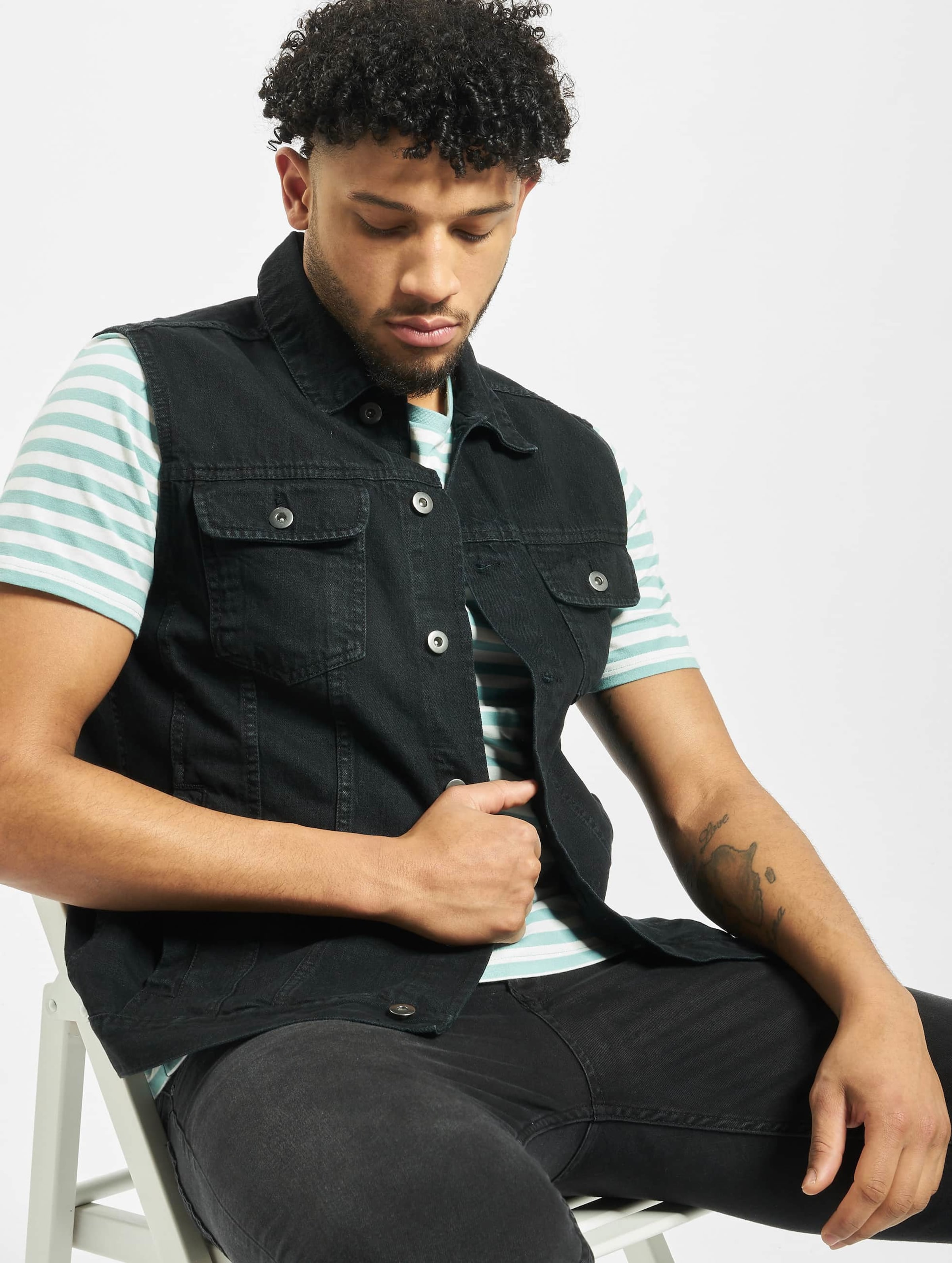 Urban Classics Denim Vest Mannen op kleur zwart, Maat M