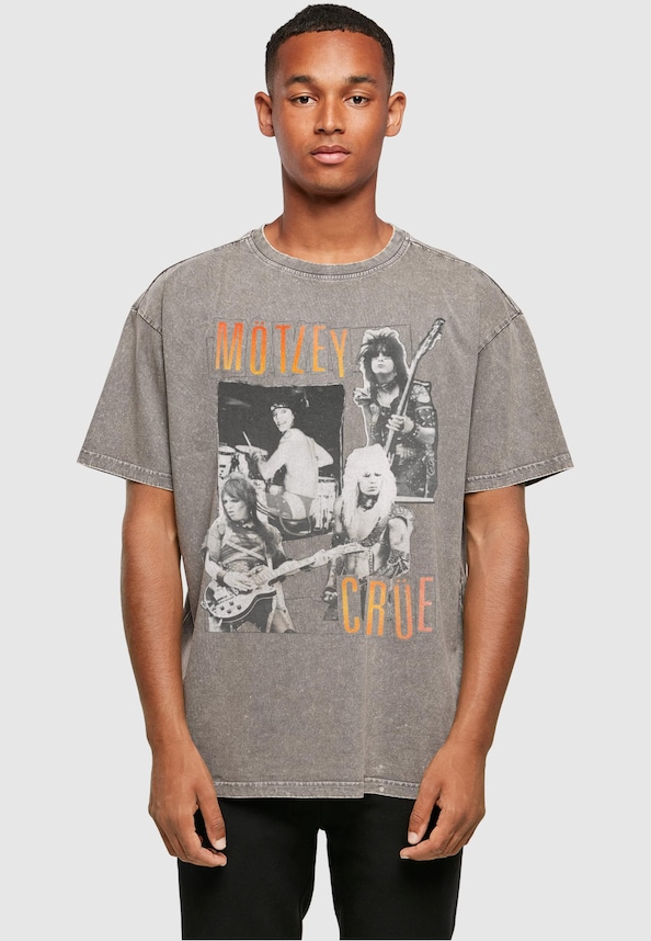 Motley Crue - Vintage Punk Collage Acid Washed Heavy Oversized Tee-0