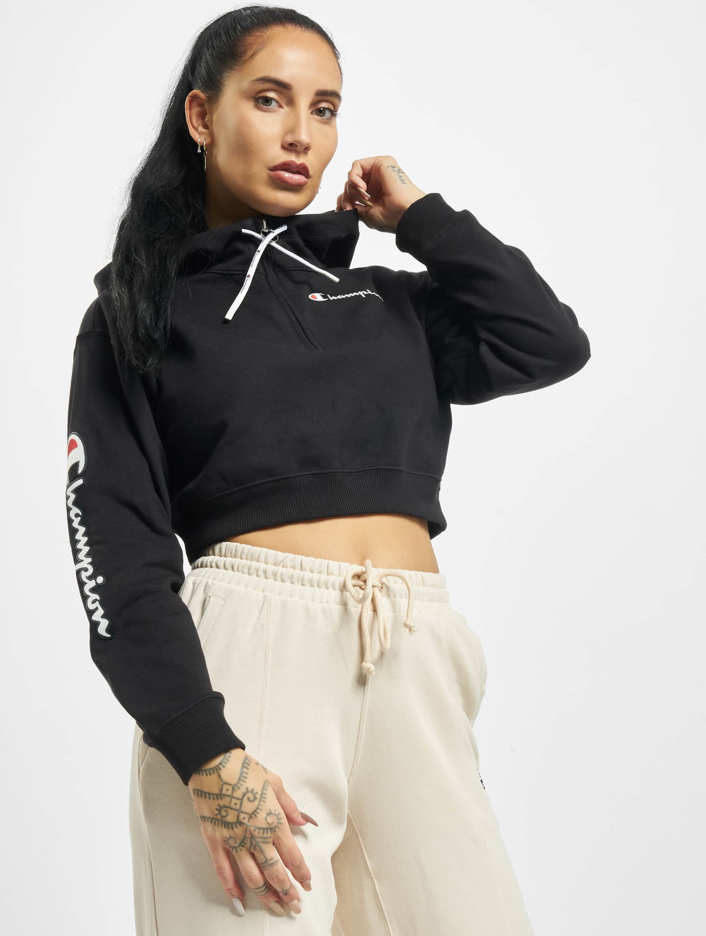 Black champion crop online hoodie