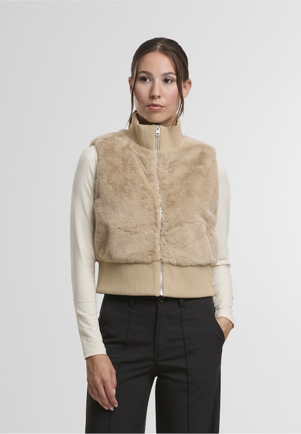 Ladies Cropped Faux Fur Vest-0