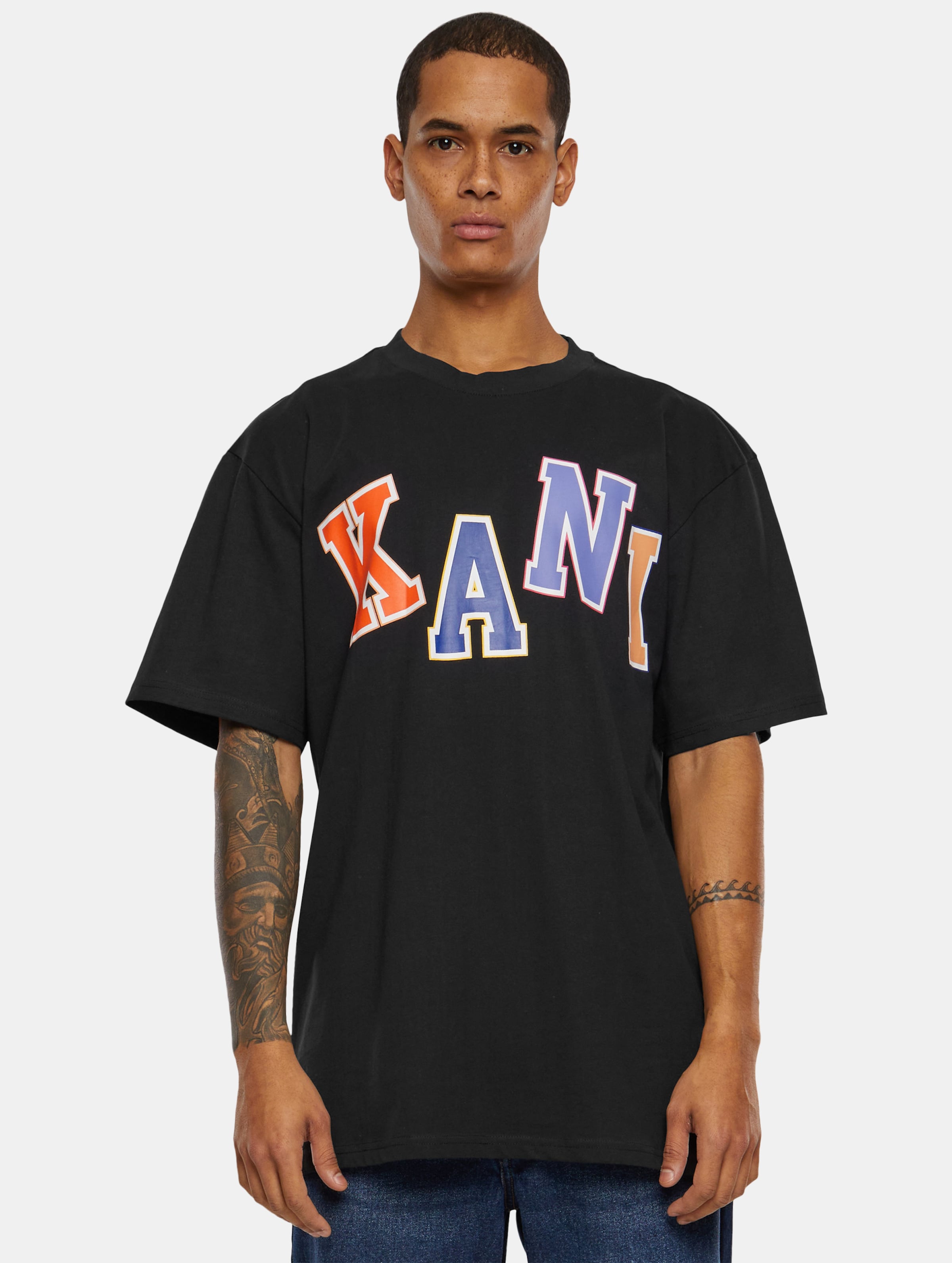 Karl Kani Woven Signature Multicolor Logo T-Shirt op kleur zwart, Maat XS