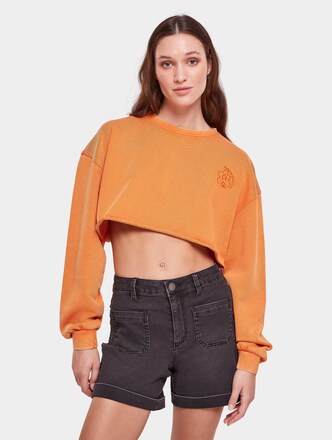 Ladies Cropped Flower Embroidery Terry Crewneck