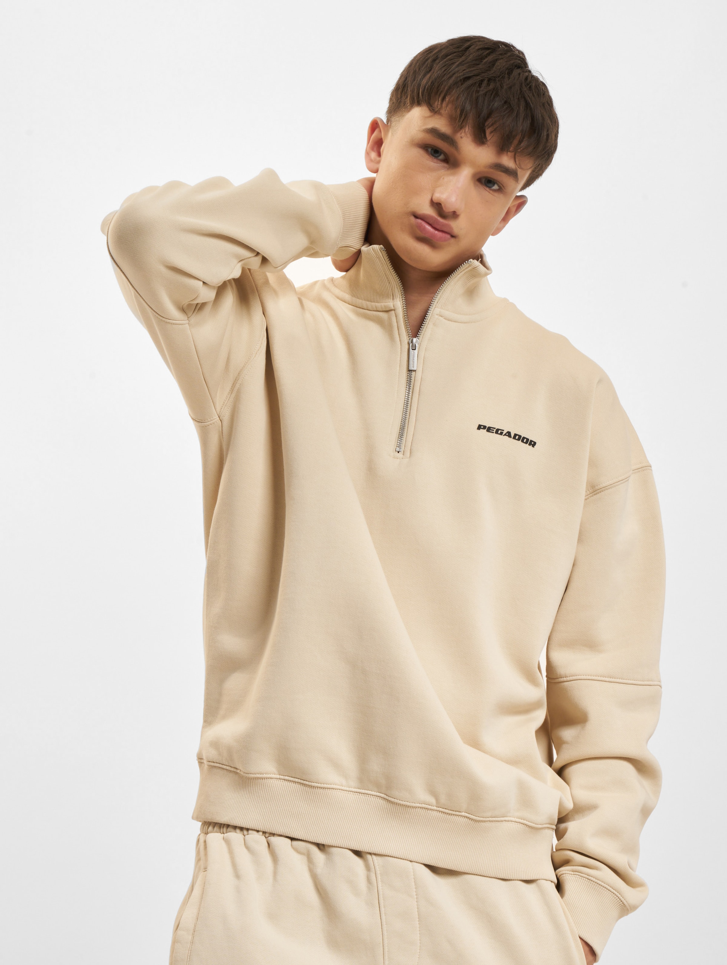 PEGADOR Logo Oversized Halfzip Pullover Männer,Unisex op kleur beige, Maat L