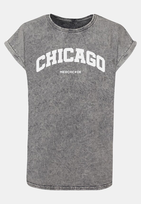 Ladies Chicago Wording - Acid Washed T-Shirt-0