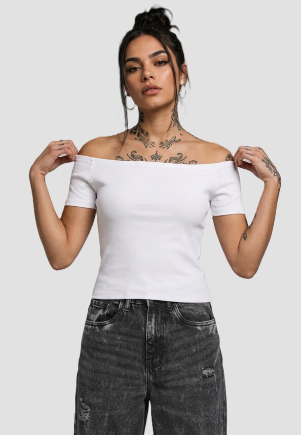 Ladies Essentials Off Shoulder Rib-0