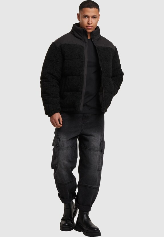 Fabric Mix Teddy Puffer Jacket-3