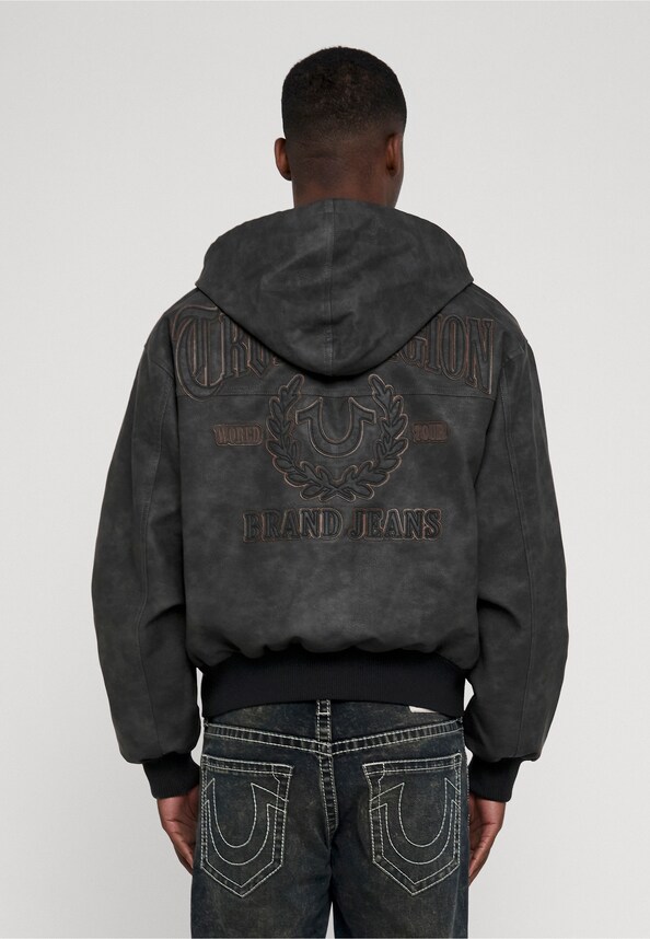 PU HOODED BOMBER-1