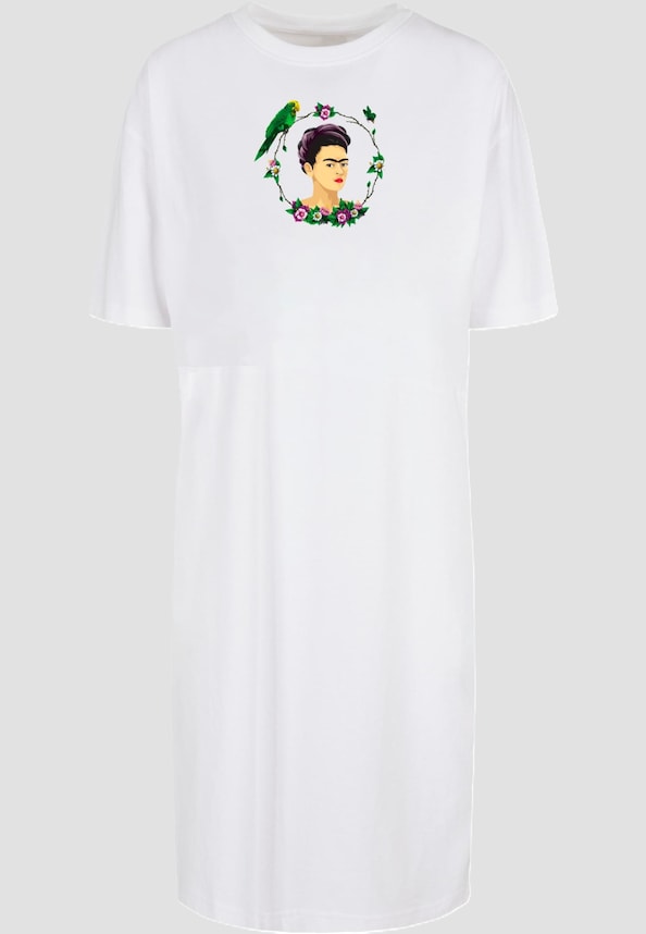 Ladies Frida Kahlo - Botanic frame Organic Oversized Slit Tee Dress-2